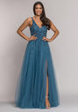 Floor-length evening dress in ice blue