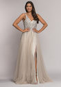 Floor-length evening dress in ice blue