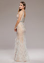Evening dress with feathers and sequins in Champagne