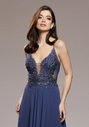 Evening dress with embroidery decorations in vintage indigo