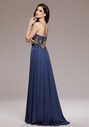 Evening dress with embroidery decorations in vintage indigo