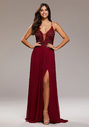 Evening dress with embroidery decorations in Rio Red