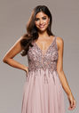 Chiffon evening dress with rhinestones in Dawn Pink
