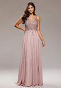 Chiffon evening dress with rhinestones in Dawn Pink