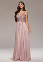 Chiffon evening dress with rhinestones in Dawn Pink