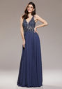 Chiffon evening dress with rhinestone decorations in iron gray