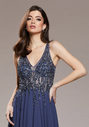 Chiffon evening dress with rhinestone decorations in iron gray