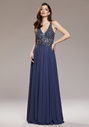 Chiffon evening dress with rhinestone decorations in iron gray