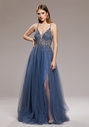 Robe de soirée en tulle avec strass en indigo vintage