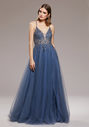 Abendkleid aus Tüll mit Strassbesatz in Vintage Indigo