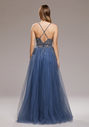 Abendkleid aus Tüll mit Strassbesatz in Vintage Indigo
