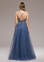 Evening dress made of tulle with rhinestones in vintage indigo