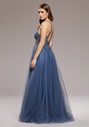 Robe de soirée en tulle avec strass en indigo vintage