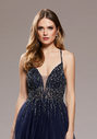 Abendkleid aus Tüll mit Strassbesatz in Twilight Blue