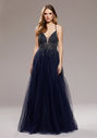 Abendkleid aus Tüll mit Strassbesatz in Twilight Blue