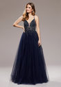Abendkleid aus Tüll mit Strassbesatz in Twilight Blue
