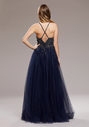 Abendkleid aus Tüll mit Strassbesatz in Twilight Blue