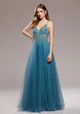 Evening dress made of tulle with rhinestones in Moonlight Jade