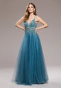 Evening dress made of tulle with rhinestones in Moonlight Jade