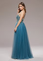 Evening dress made of tulle with rhinestones in Moonlight Jade