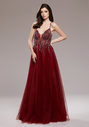 Abendkleid aus Tüll mit Strassbesatz in Rio Red