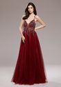 Evening dress made of tulle with rhinestones in Rio Red