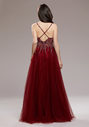 Abendkleid aus Tüll mit Strassbesatz in Rio Red