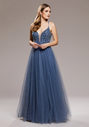 Robe de soirée en tulle avec laçage au dos en indigo virtuel