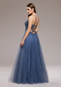 Evening dress made of tulle with back lacing in virtual indigo