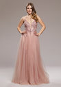 Abito da sera realizzato in tulle con allacciatura posteriore in Dawn Pink