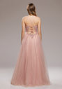 Abito da sera realizzato in tulle con allacciatura posteriore in Dawn Pink