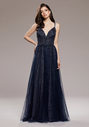 Vestido de noche brillante con tul y lazada en la espalda en glitter ocean