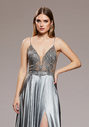 Robe de soirée en satin à fines bretelles en argent brillant