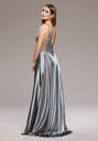 Robe de soirée en satin à fines bretelles en argent brillant
