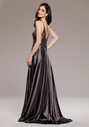 Robe de soirée en satin à fines bretelles en marron brillant