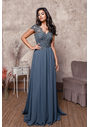 Vestido de noche de gasa con bordado en Moonlight Jade