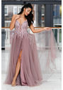 Abito da sera realizzato in tulle con strass in Dawn Pink