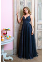 Glitter evening dress with tulle and back lacing in glitter ocean