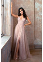 Abito da sera glitter con tulle e allacciatura posteriore in glitter rosa