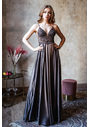 Robe de soirée en satin à fines bretelles en marron brillant