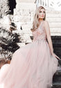 Evening dress made of tulle with rhinestones in pearl pink