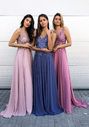 Chiffon Abendkleid mit Strass-Verzierungen in Geranium Pink