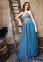 Evening dress made of tulle with rhinestones in Moonlight Jade