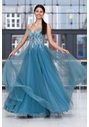 Evening dress made of tulle with rhinestones in Moonlight Jade