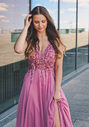 Chiffon Abendkleid mit Strass-Verzierungen in Geranium Pink