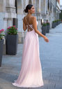 Evening dress with embroidery decorations in pearl pink