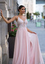 Evening dress with embroidery decorations in pearl pink
