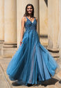 Floor-length evening dress in ice blue