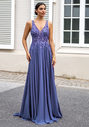 Chiffon Abendkleid mit Strass-Verzierungen in Indigo Grey