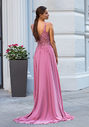 Chiffon evening dress with rhinestones in geranium pink